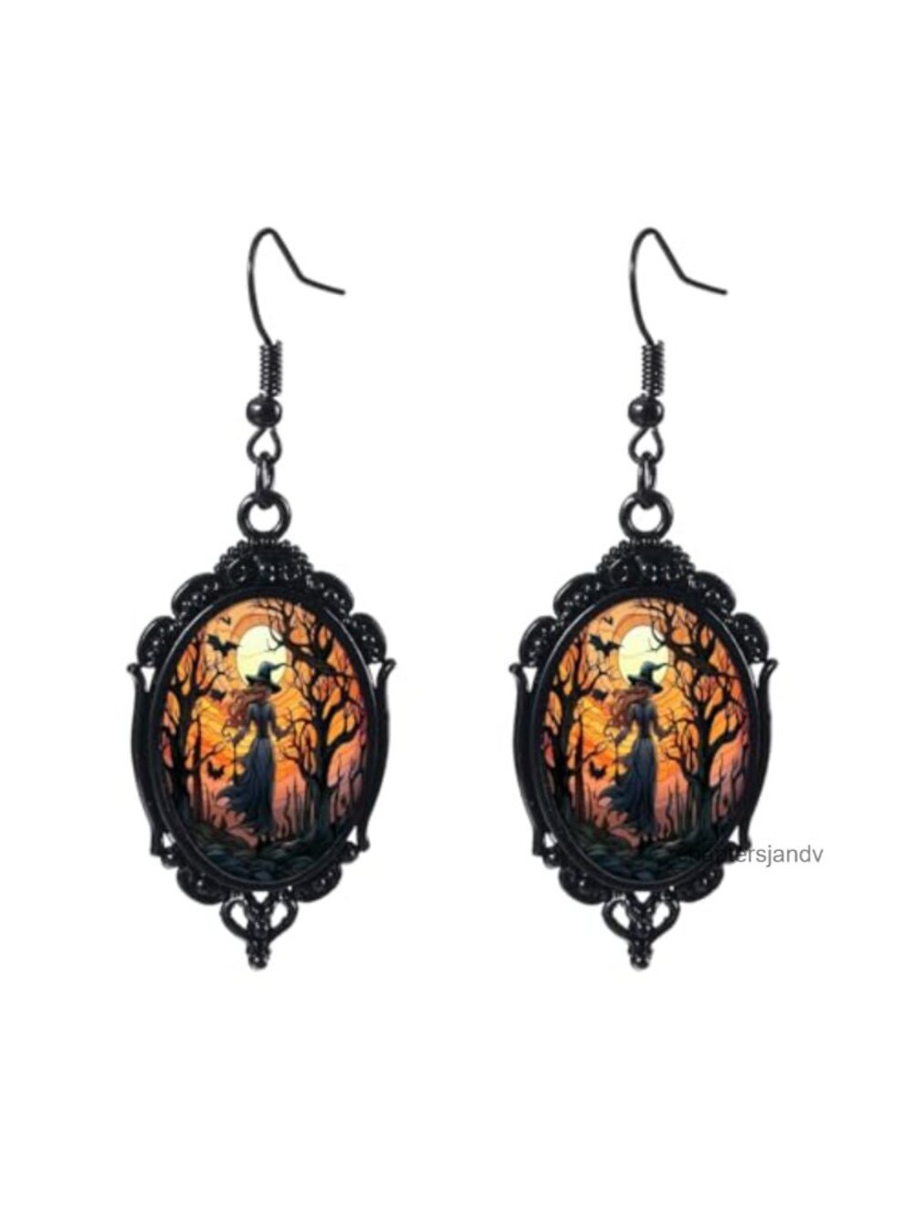 Gothic Witch Cameo Dangle Earrings Crystal Glass Alloy Punk Halloween Jewelry
